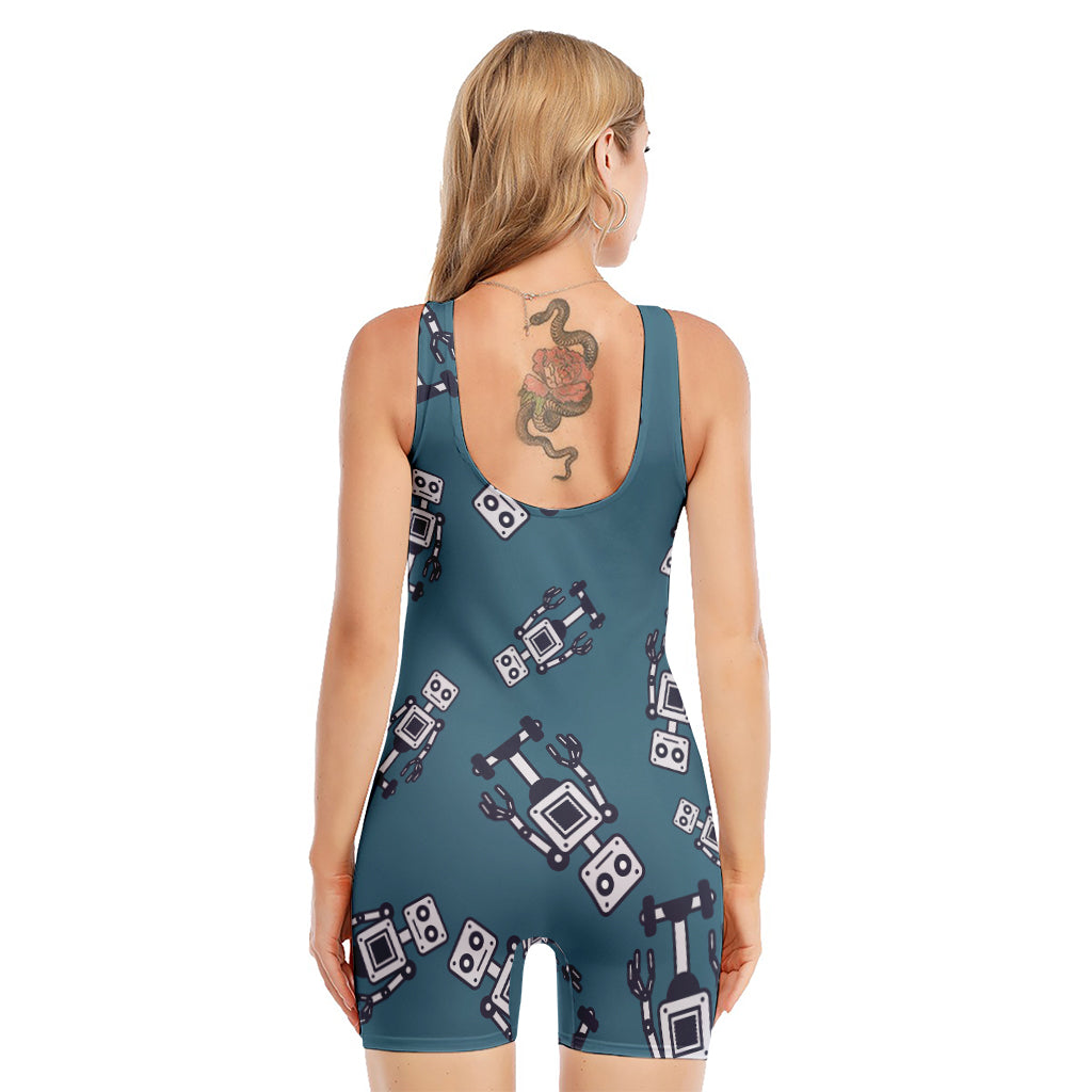 Robot Servant Pattern Print Sleeveless One Piece Swimsuit