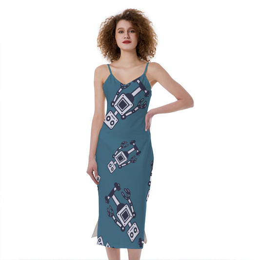 Robot Servant Pattern Print Slim Fit Midi Cami Dress