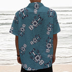 Robot Servant Pattern Print Textured Short Sleeve Shirt