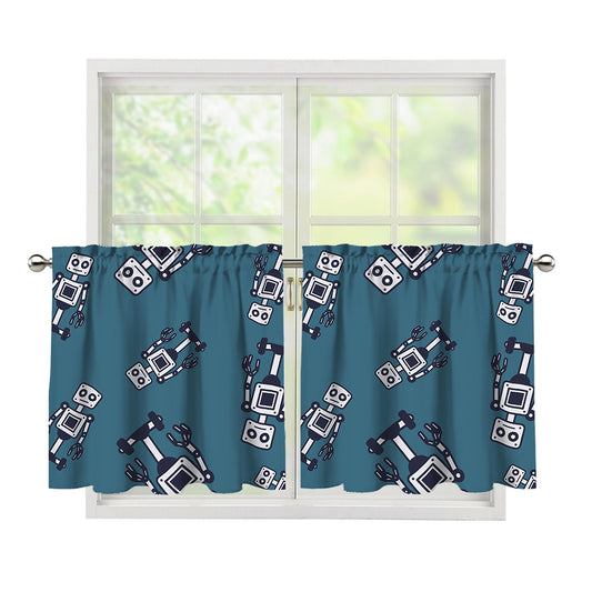 Robot Servant Pattern Print Tier Curtains