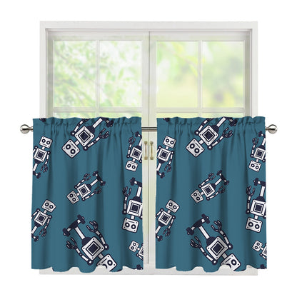 Robot Servant Pattern Print Tier Curtains