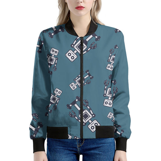 Robot Servant Pattern Print Women's Bomber Jacket