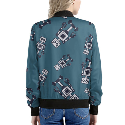 Robot Servant Pattern Print Women's Bomber Jacket