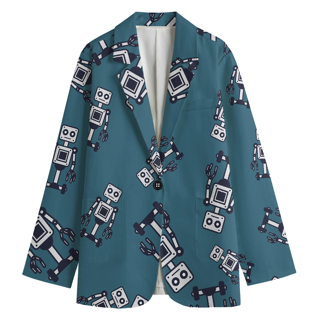 Robot Servant Pattern Print Women's Cotton Blazer