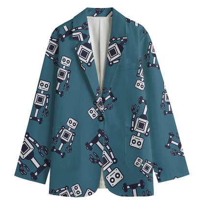 Robot Servant Pattern Print Women's Cotton Blazer