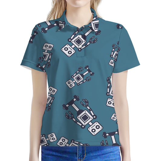 Robot Servant Pattern Print Women's Polo Shirt