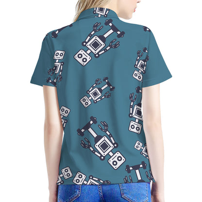 Robot Servant Pattern Print Women's Polo Shirt