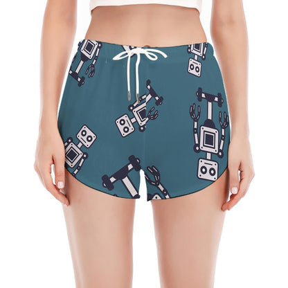 Robot Servant Pattern Print Women's Split Running Shorts