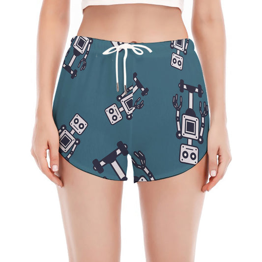 Robot Servant Pattern Print Women's Split Running Shorts