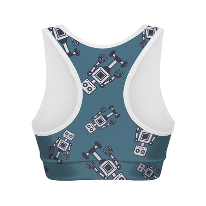 Robot Servant Pattern Print Women's Sports Bra