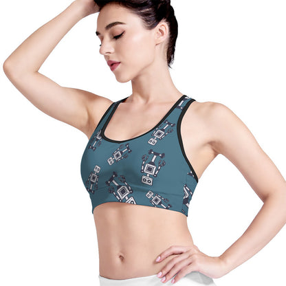 Robot Servant Pattern Print Women's Sports Bra