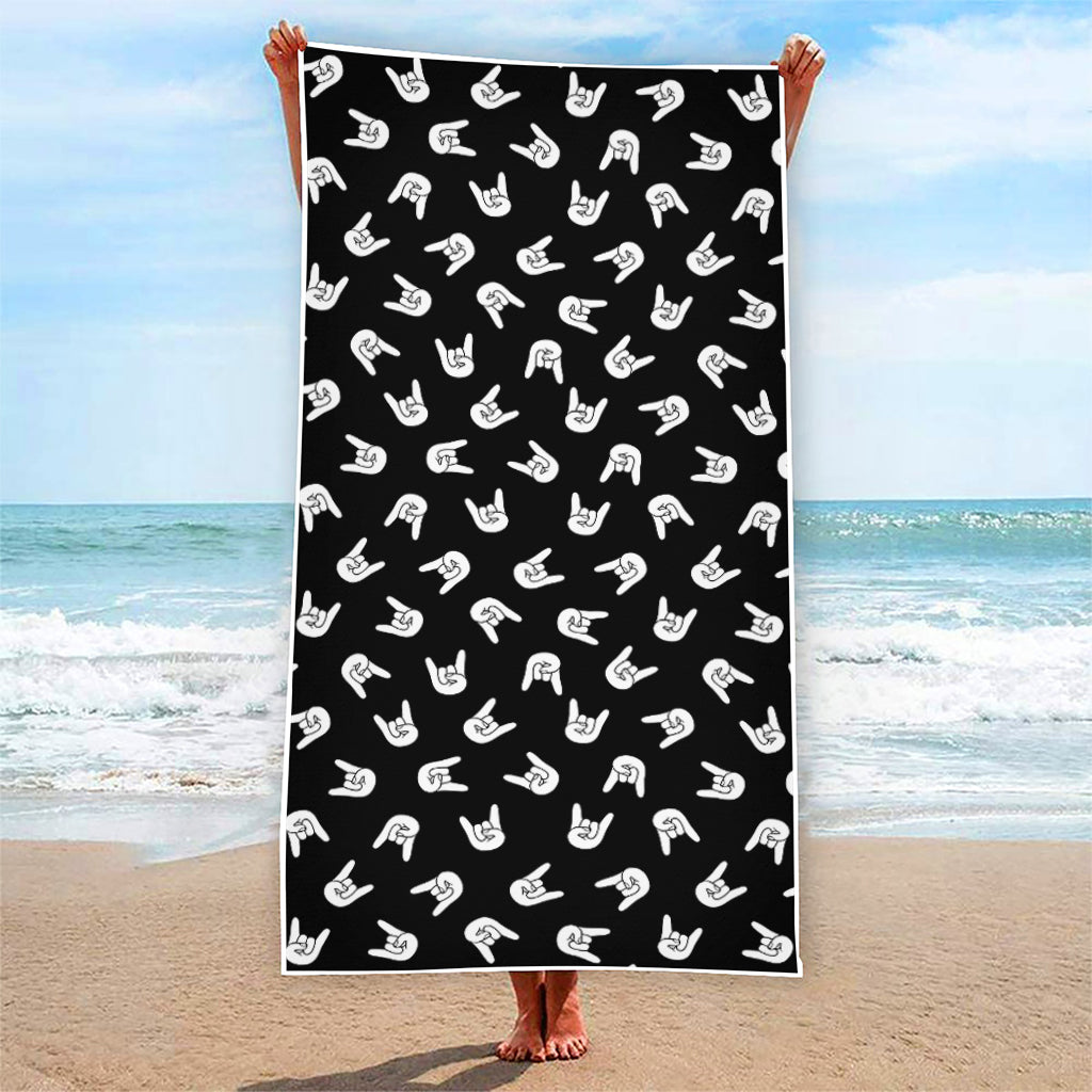 Rock And Roll Hand Sign Pattern Print Beach Towel