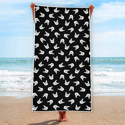 Rock And Roll Hand Sign Pattern Print Beach Towel