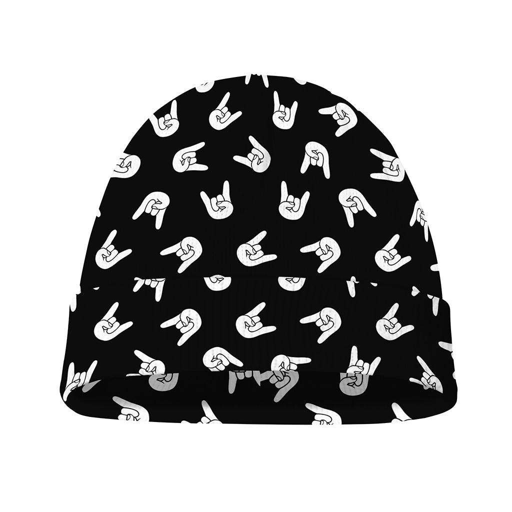 Rock And Roll Hand Sign Pattern Print Beanie