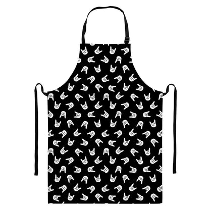 Rock And Roll Hand Sign Pattern Print Bib Apron With Pocket