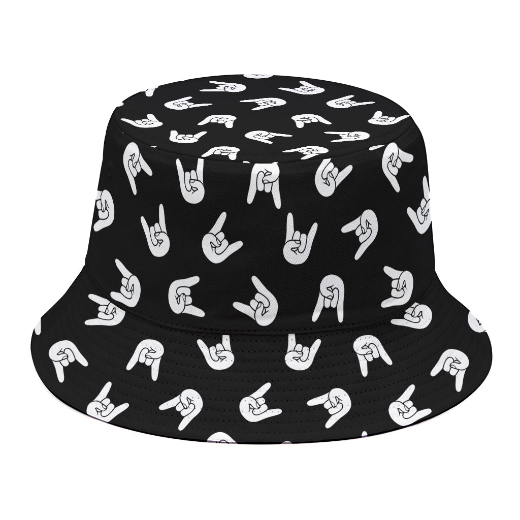 Rock And Roll Hand Sign Pattern Print Bucket Hat