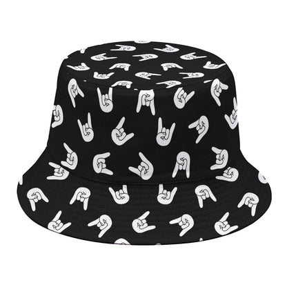 Rock And Roll Hand Sign Pattern Print Bucket Hat