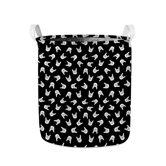Rock And Roll Hand Sign Pattern Print Collapsible Laundry Basket