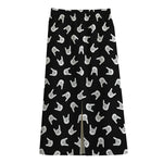 Rock And Roll Hand Sign Pattern Print Cotton Front Slit Maxi Skirt