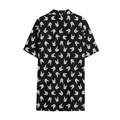 Rock And Roll Hand Sign Pattern Print Cotton Hawaiian Shirt