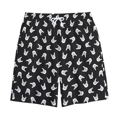 Rock And Roll Hand Sign Pattern Print Cotton Shorts
