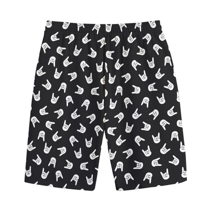 Rock And Roll Hand Sign Pattern Print Cotton Shorts