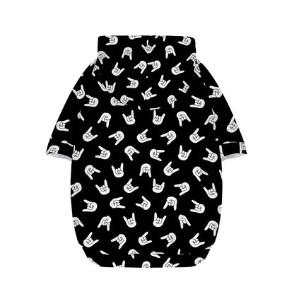 Rock And Roll Hand Sign Pattern Print Dog Zip Up Hoodie