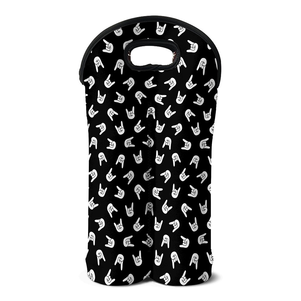 Rock And Roll Hand Sign Pattern Print Double Neoprene Wine Tote