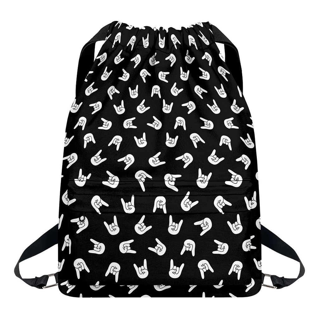 Rock And Roll Hand Sign Pattern Print Drawstring Backpack