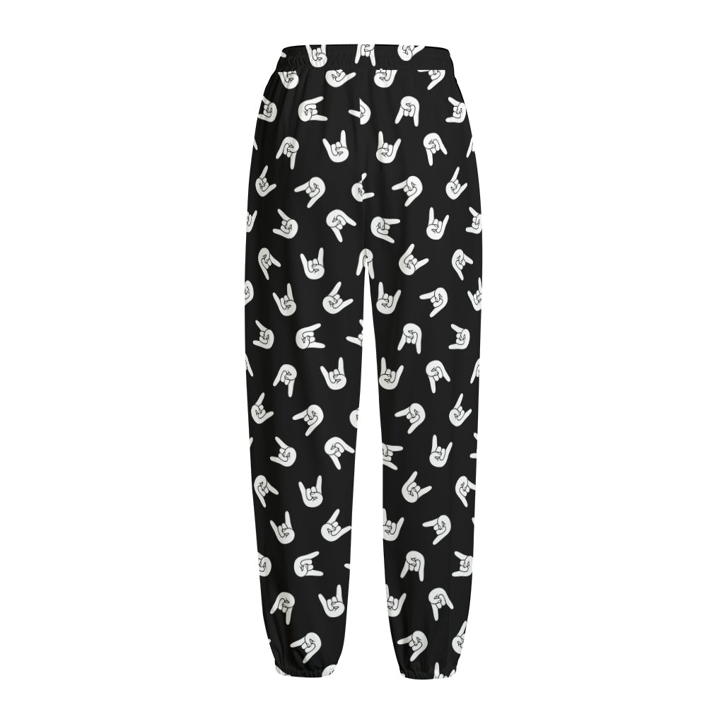 Rock And Roll Hand Sign Pattern Print Fleece Lined Knit Pants