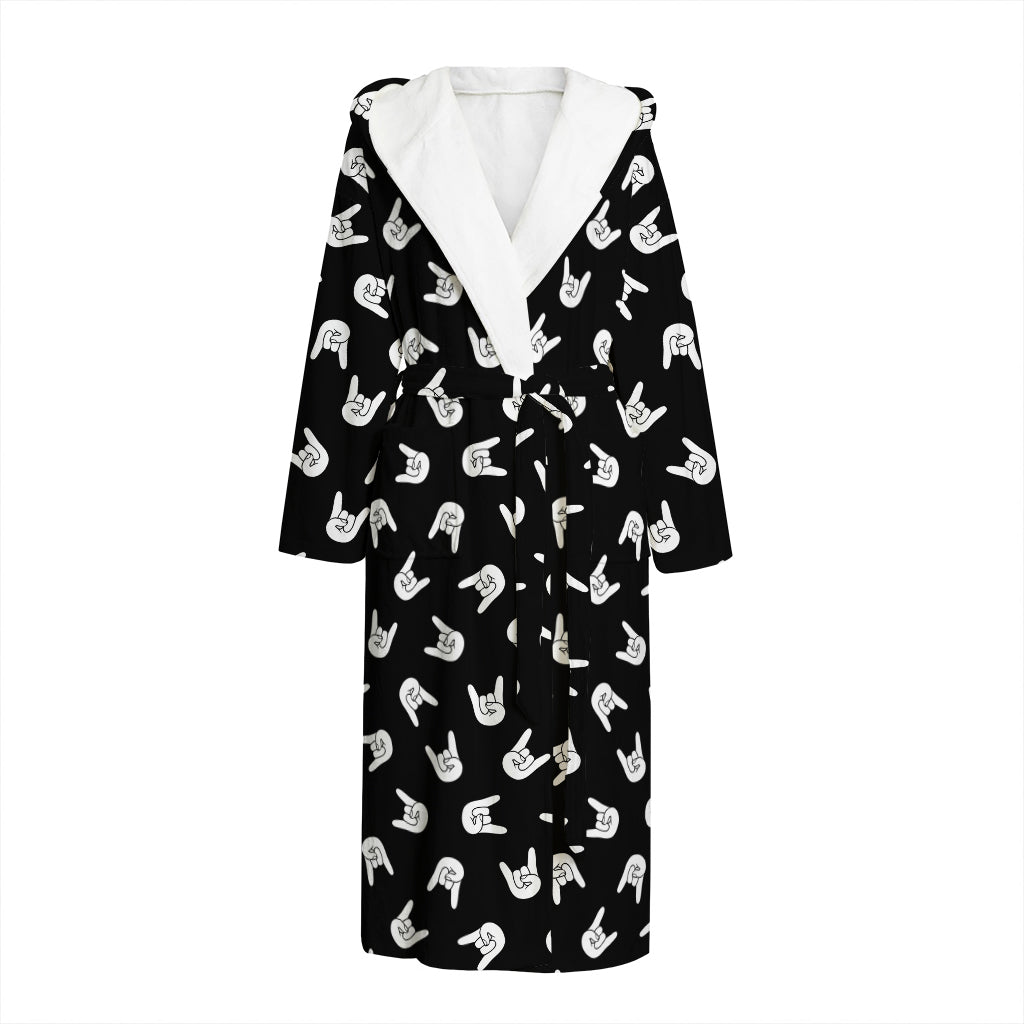 Rock And Roll Hand Sign Pattern Print Hooded Bathrobe