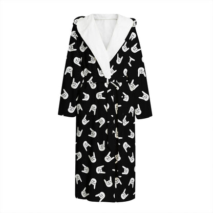 Rock And Roll Hand Sign Pattern Print Hooded Bathrobe