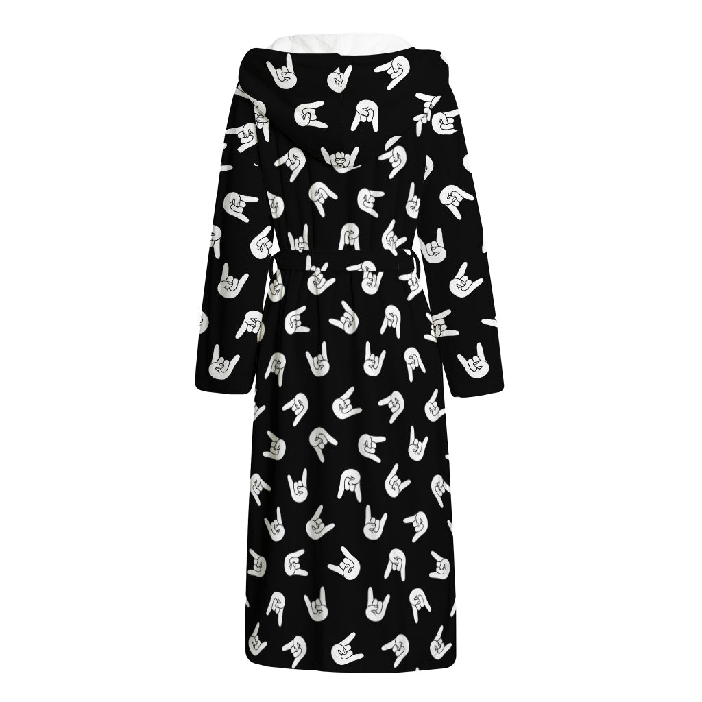 Rock And Roll Hand Sign Pattern Print Hooded Bathrobe