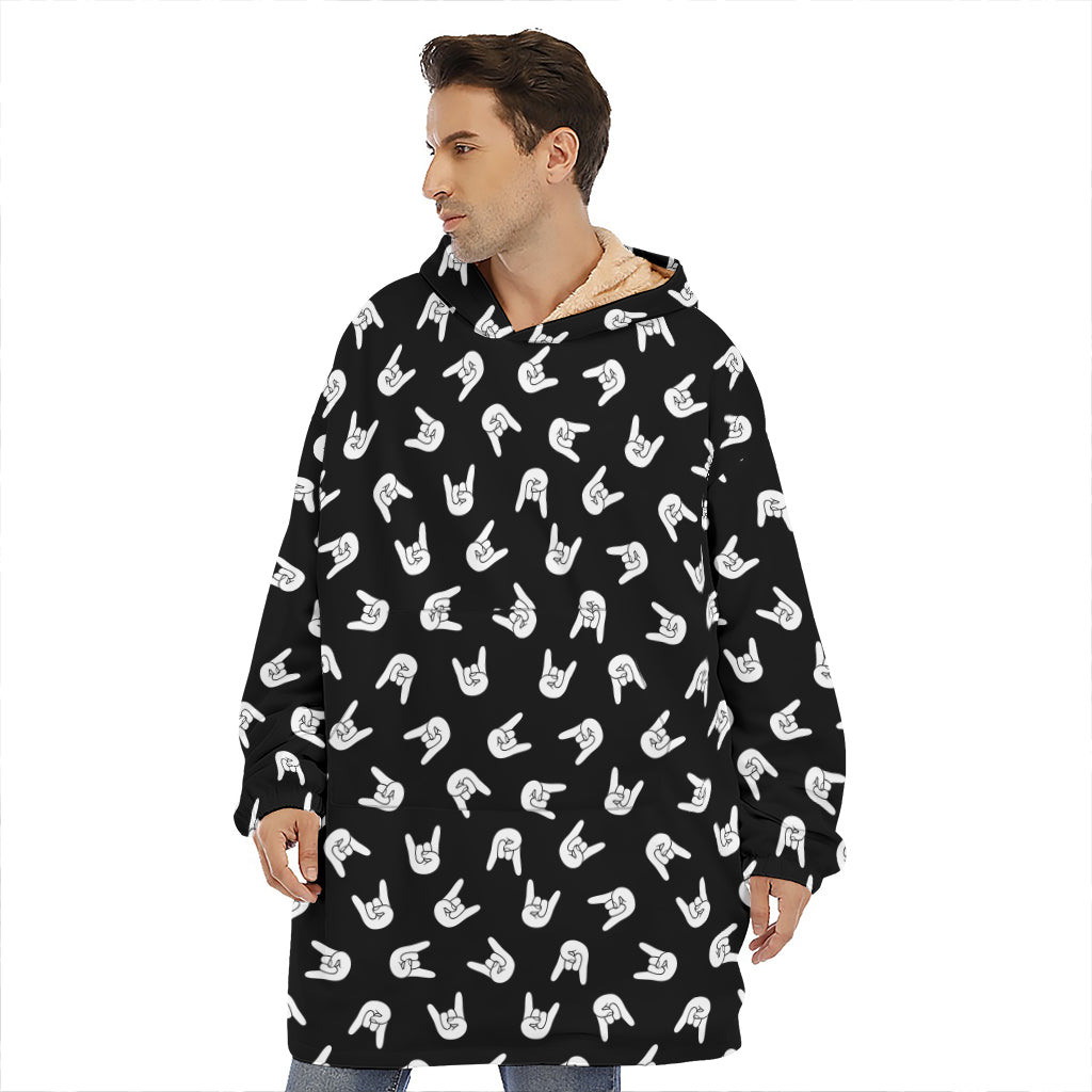 Rock And Roll Hand Sign Pattern Print Hoodie Blanket