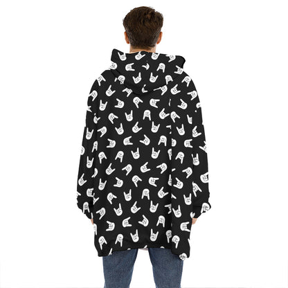 Rock And Roll Hand Sign Pattern Print Hoodie Blanket