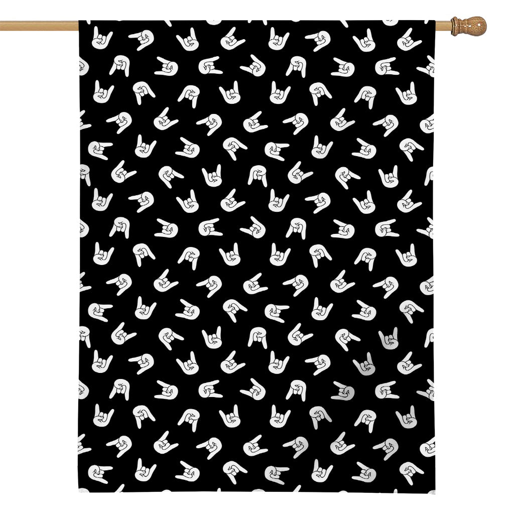 Rock And Roll Hand Sign Pattern Print House Flag