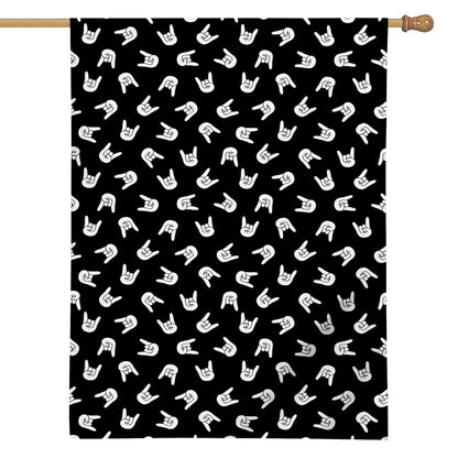 Rock And Roll Hand Sign Pattern Print House Flag