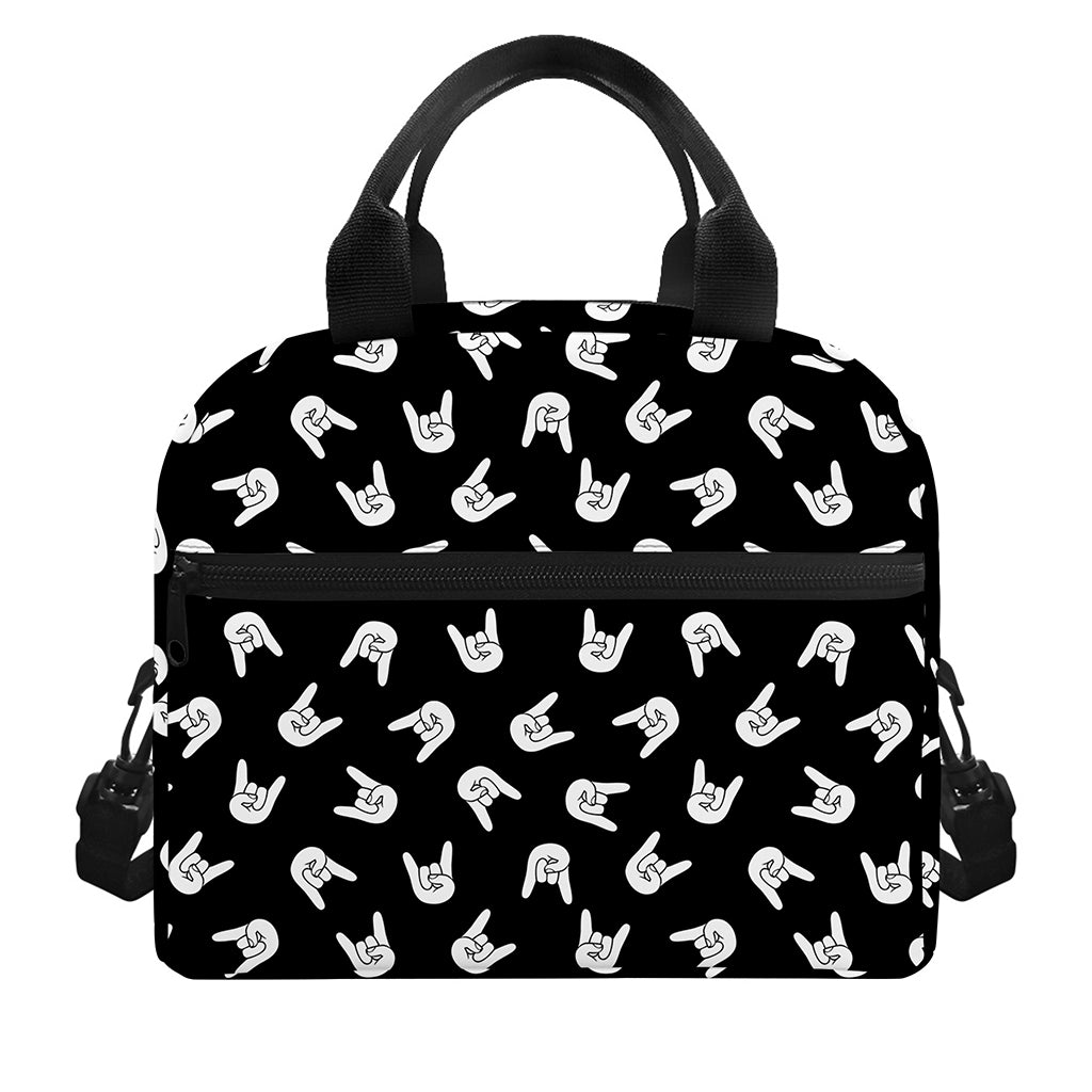 Rock And Roll Hand Sign Pattern Print Insulated Lunch Bag