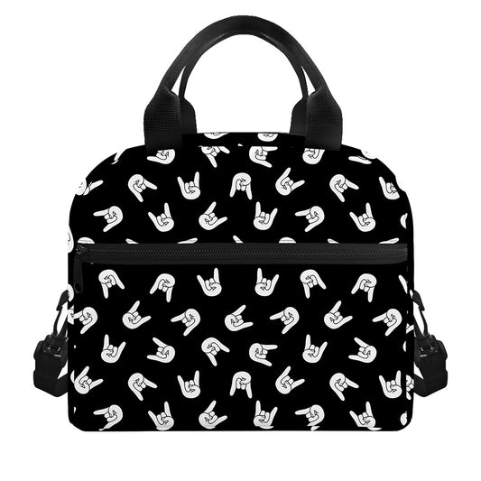 Rock And Roll Hand Sign Pattern Print Insulated Lunch Bag