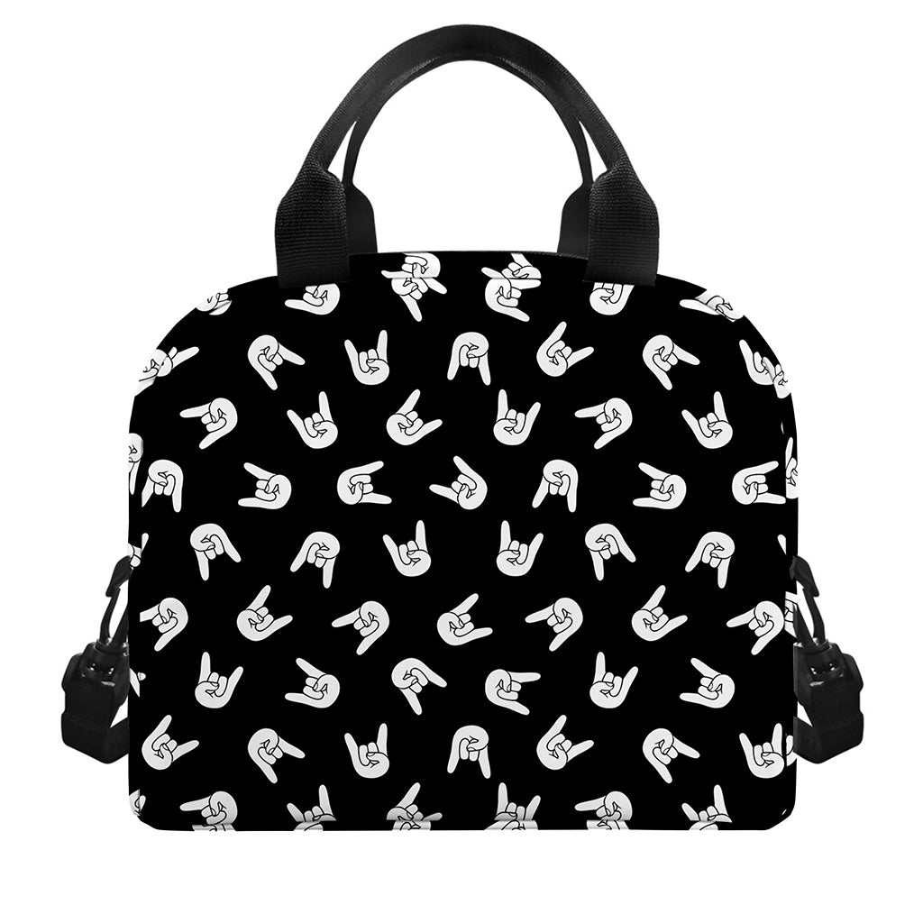Rock And Roll Hand Sign Pattern Print Insulated Lunch Bag