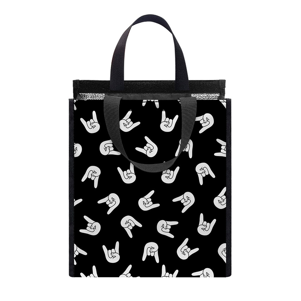 Rock And Roll Hand Sign Pattern Print Insulated Lunch Tote