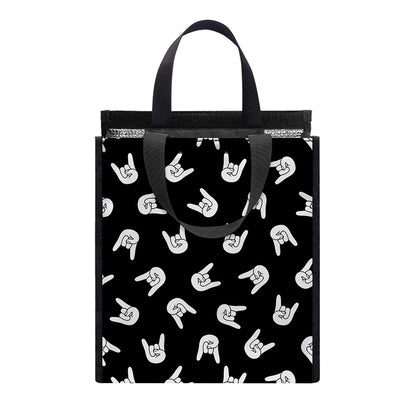 Rock And Roll Hand Sign Pattern Print Insulated Lunch Tote