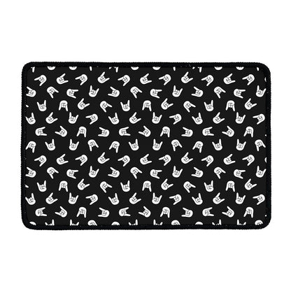 Rock And Roll Hand Sign Pattern Print Kitchen Mat