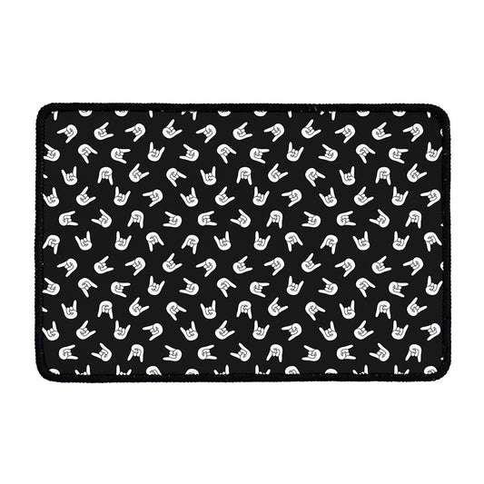 Rock And Roll Hand Sign Pattern Print Kitchen Mat