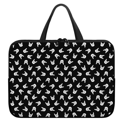 Rock And Roll Hand Sign Pattern Print Laptop Sleeve With Handle
