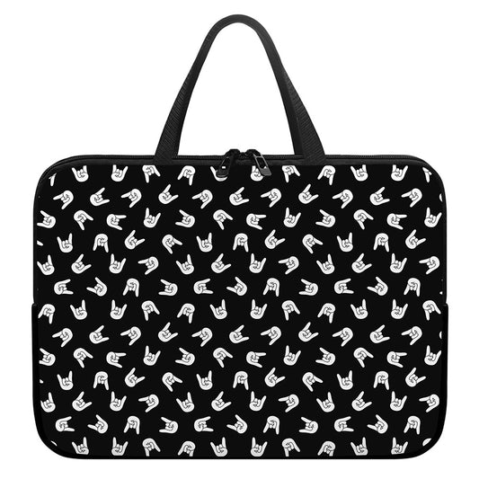 Rock And Roll Hand Sign Pattern Print Laptop Sleeve With Handle