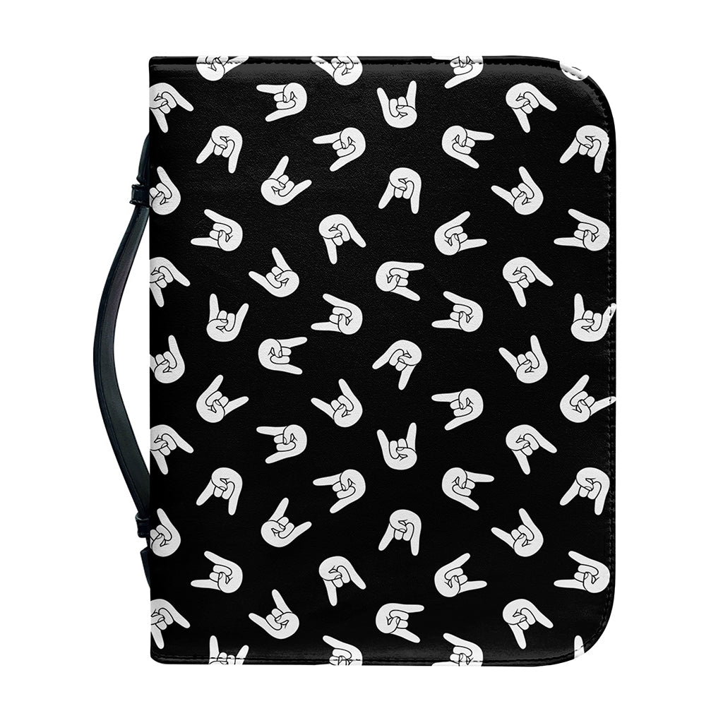 Rock And Roll Hand Sign Pattern Print Leather Bible Cover