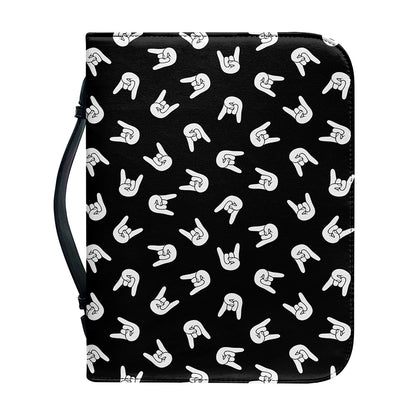 Rock And Roll Hand Sign Pattern Print Leather Bible Cover
