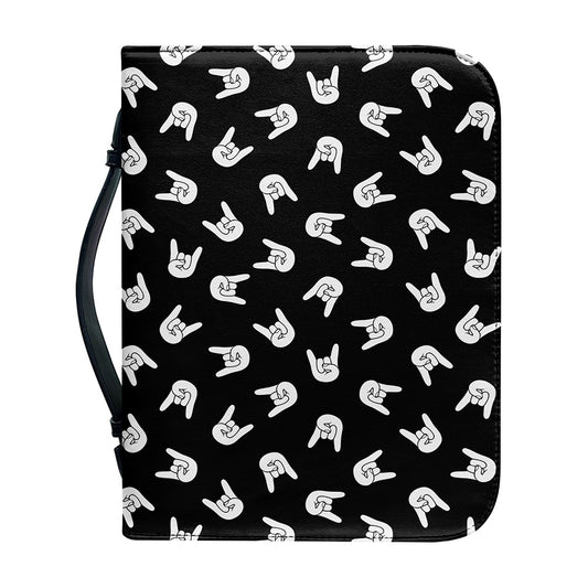 Rock And Roll Hand Sign Pattern Print Leather Bible Cover