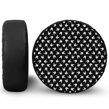 Rock And Roll Hand Sign Pattern Print Leather Spare Tire Cover